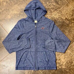 Hollister Mens XL Zip Hoodie Jacket Blue Red Logo Y2K
